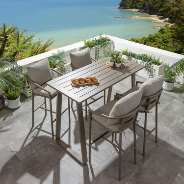 Quatropi Outdoor 4 Seater Tall High Table & Stool Garden Bar Set Beige Aluminium