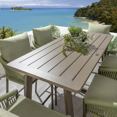 Quatropi Outdoor 6 Seat Tall High Table & Stool Garden Bar Set Green Beige Aluminium