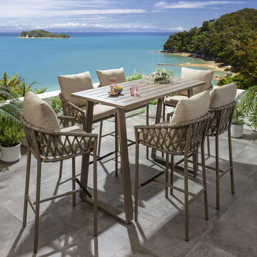 Quatropi Outdoor 6 Seater Tall High Table & Stool Garden Bar Set Beige Aluminium