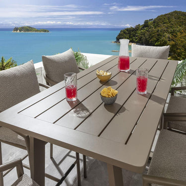 Quatropi Outdoor 6 Seater Tall High Table & Stool Garden Bar Set Beige Aluminium