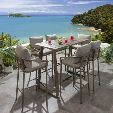 Quatropi Outdoor 6 Seater Tall High Table & Stool Garden Bar Set Beige Aluminium