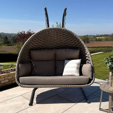 Quatropi Outdoor Double Hanging Egg Chair 2 Seater Garden Swing Beige Brown