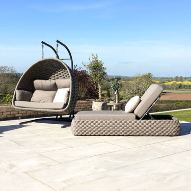 Quatropi Outdoor Double Hanging Egg Chair 2 Seater Garden Swing Beige Brown