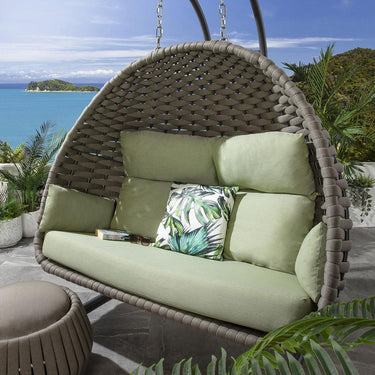 Quatropi Outdoor Double Hanging Egg Chair 2 Seater Garden Swing Beige & Green