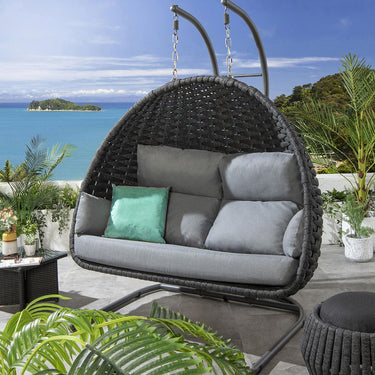 Quatropi Outdoor Double Hanging Egg Chair 2 Seater Garden Swing Charcoal Grey