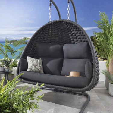 Quatropi Outdoor Double Hanging Egg Chair 2 Seater Garden Swing Charcoal Grey