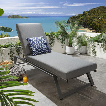 Quatropi Outdoor Garden Cushioned Sun Lounger Grey Textilene Aluminium 196cm