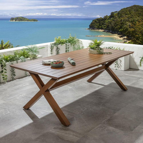 Star 8 Seater Outdoor Garden Dining Table Oak Wood Effect 220cm
