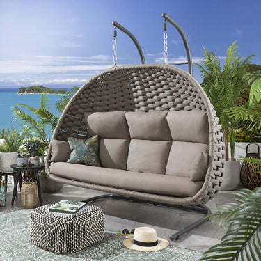 Quatropi Outdoor Garden Large Hanging Hammock Egg Chair Swing Beige Brown