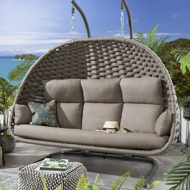 Quatropi Outdoor Garden Large Hanging Hammock Egg Chair Swing Beige Brown
