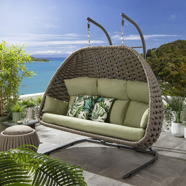 Quatropi Outdoor Garden Large Hanging Hammock Egg Chair Swing Beige & Green