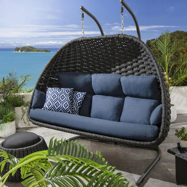 Quatropi Outdoor Garden Large Hanging Hammock Egg Chair Swing Grey & Blue