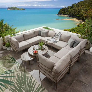 Quatropi Outdoor Large U-Shape Garden Corner Sofa Aluminium Cream Beige 340x255cm