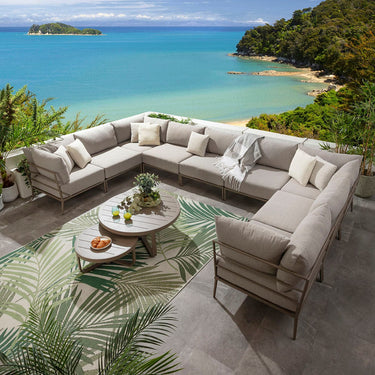 Quatropi Outdoor Large U-Shape Garden Corner Sofa Aluminium Cream Beige 425x255cm