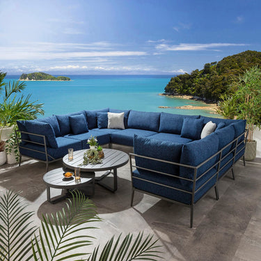 Quatropi Outdoor Large U-Shape Garden Corner Sofa Aluminium Dark Blue 340x255cm