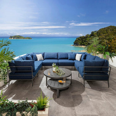 Quatropi Outdoor Large U-Shape Garden Corner Sofa Aluminium Dark Blue 340x255cm