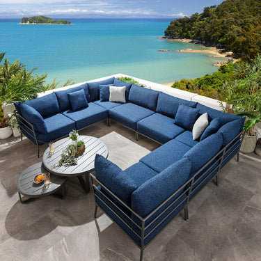 Quatropi Outdoor Large U-Shape Garden Corner Sofa Aluminium Dark Blue 340x255cm