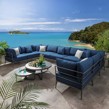 Quatropi Outdoor Large U-Shape Garden Corner Sofa Aluminium Dark Blue 425x255cm