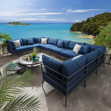 Quatropi Outdoor Large U-Shape Garden Corner Sofa Aluminium Dark Blue 425x255cm