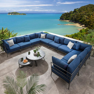 Quatropi Outdoor Large U-Shape Garden Corner Sofa Aluminium Dark Blue 425x340cm