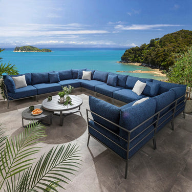Quatropi Outdoor Large U-Shape Garden Corner Sofa Aluminium Dark Blue 425x340cm