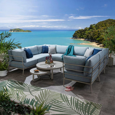 Quatropi Outdoor Large U-Shape Garden Corner Sofa Aluminium Sky Blue 340x255cm