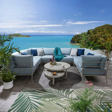 Quatropi Outdoor Large U-Shape Garden Corner Sofa Aluminium Sky Blue 340x255cm