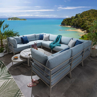 Quatropi Outdoor Large U-Shape Garden Corner Sofa Aluminium Sky Blue 340x255cm