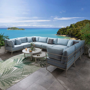 Quatropi Outdoor Large U-Shape Garden Corner Sofa Aluminium Sky Blue 425x255cm