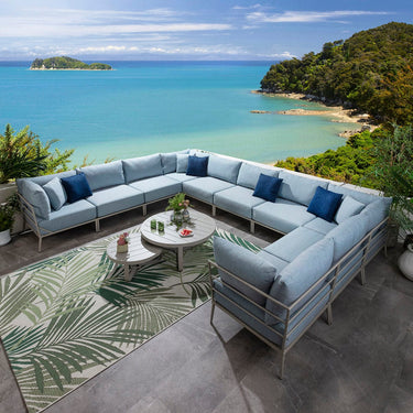 Quatropi Outdoor Large U-Shape Garden Corner Sofa Aluminium Sky Blue 425x340cm