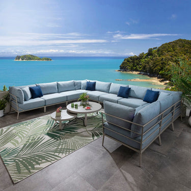 Quatropi Outdoor Large U-Shape Garden Corner Sofa Aluminium Sky Blue 425x340cm