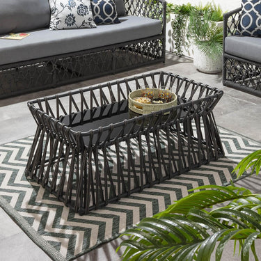 Quatropi Outdoor Patio Garden Coffee Table Modern Grey Aluminium Glass 110x60cm