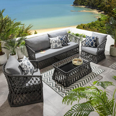 Quatropi Outdoor Patio Garden Coffee Table Modern Grey Aluminium Glass 110x60cm