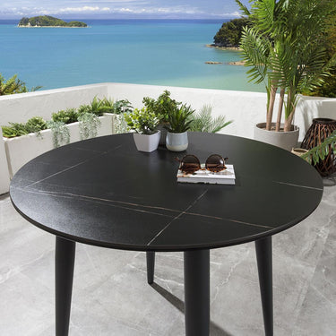 Quatropi Outdoor Round Dining Table 90cm - Modern 4 Seater Garden Ceramic Grey