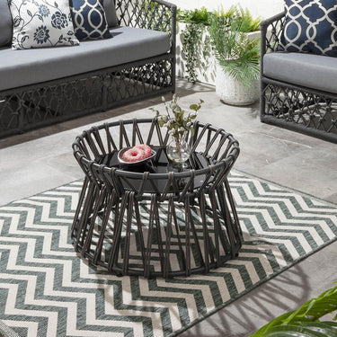 Quatropi Outdoor Round Patio Garden Coffee Table Grey Aluminium Glass 70cm