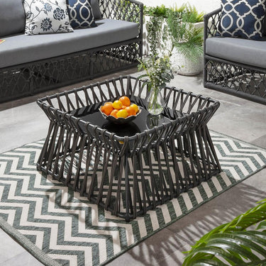Quatropi Outdoor Square Patio Garden Coffee Table Grey Aluminium Glass 80cm
