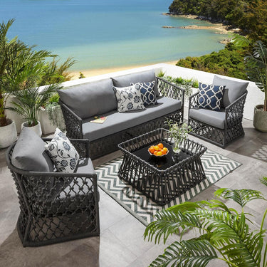 Quatropi Outdoor Square Patio Garden Coffee Table Grey Aluminium Glass 80cm