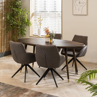 Quatropi Oval 4 Seat Dining Table Set & Four Swivel Carver Dining Chairs Brown