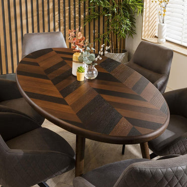 Quatropi Oval 6 Seat Dining Table Set And Six Swivel Carver Dining Chairs Brown