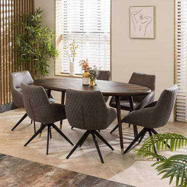Quatropi Oval 6 Seat Dining Table Set And Six Swivel Carver Dining Chairs Brown