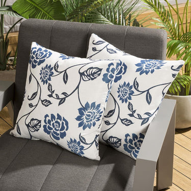 Quatropi Pair of Luxury 450mm Outdoor Scatter Cushion Blue Floral