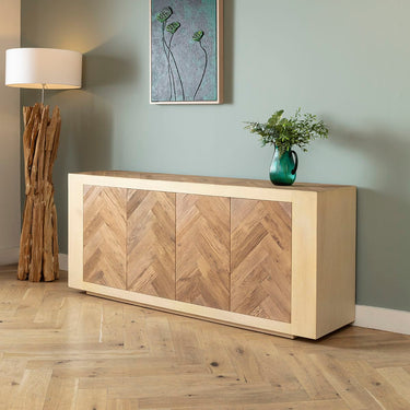 Quatropi Parquet Herringbone Sideboard Buffet Cabinet Parquet Light Oak 190cm