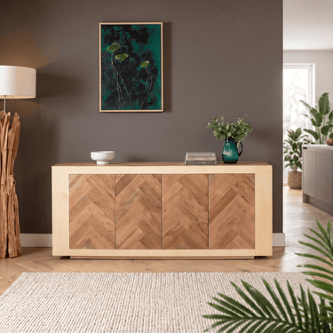 Quatropi Parquet Herringbone Sideboard Buffet Cabinet Parquet Light Oak 190cm