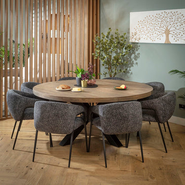 Quatropi Peyton & Glasgow Wooden 8 Seater Round Dining Set Dark Grey & Reclaimed Oak