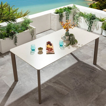 Quatropi Pharos Ceramic Outdoor Dining Table 6 Seater Garden Table Beige 180x90cm