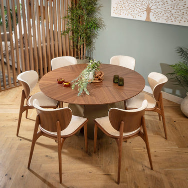 Quatropi Phoenix Modern 6 Seater Round Dining Set Brown & Walnut