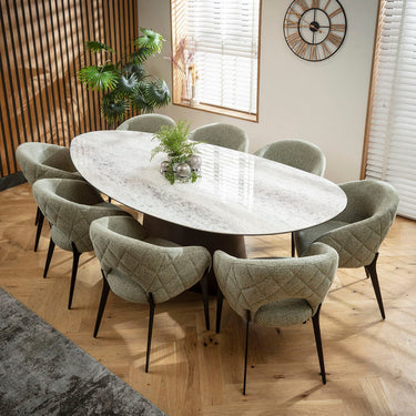 Quatropi Piper & Ashford Large 8 Seater Oval Dining Set Green & Grey Ceramic