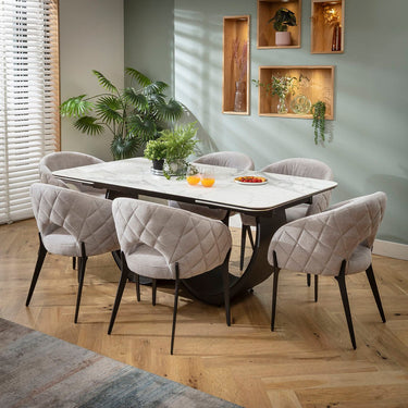 Quatropi Piper & Hugo Modern 6 Seater Extendable Dining Set Grey & Matte White Ceramic