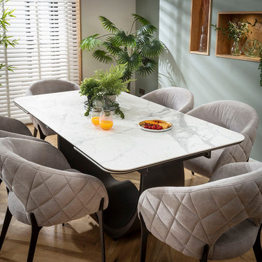 Quatropi Piper & Hugo Modern 6 Seater Extendable Dining Set Grey & Matte White Ceramic