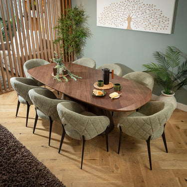 Quatropi Piper & Phoenix Large Modern 8 Seater Dining Set Green & Walnut